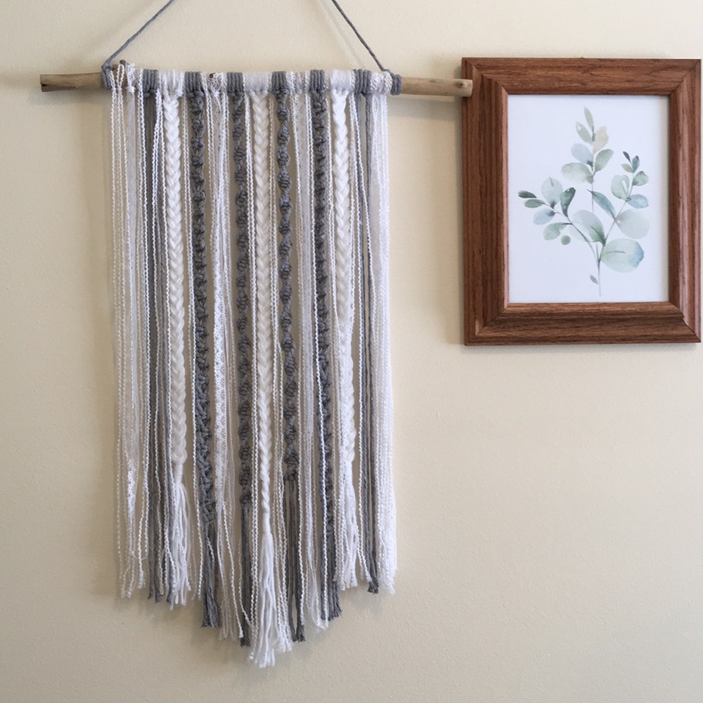 Handmade Nursery Decor Wall Hanging Gray and White